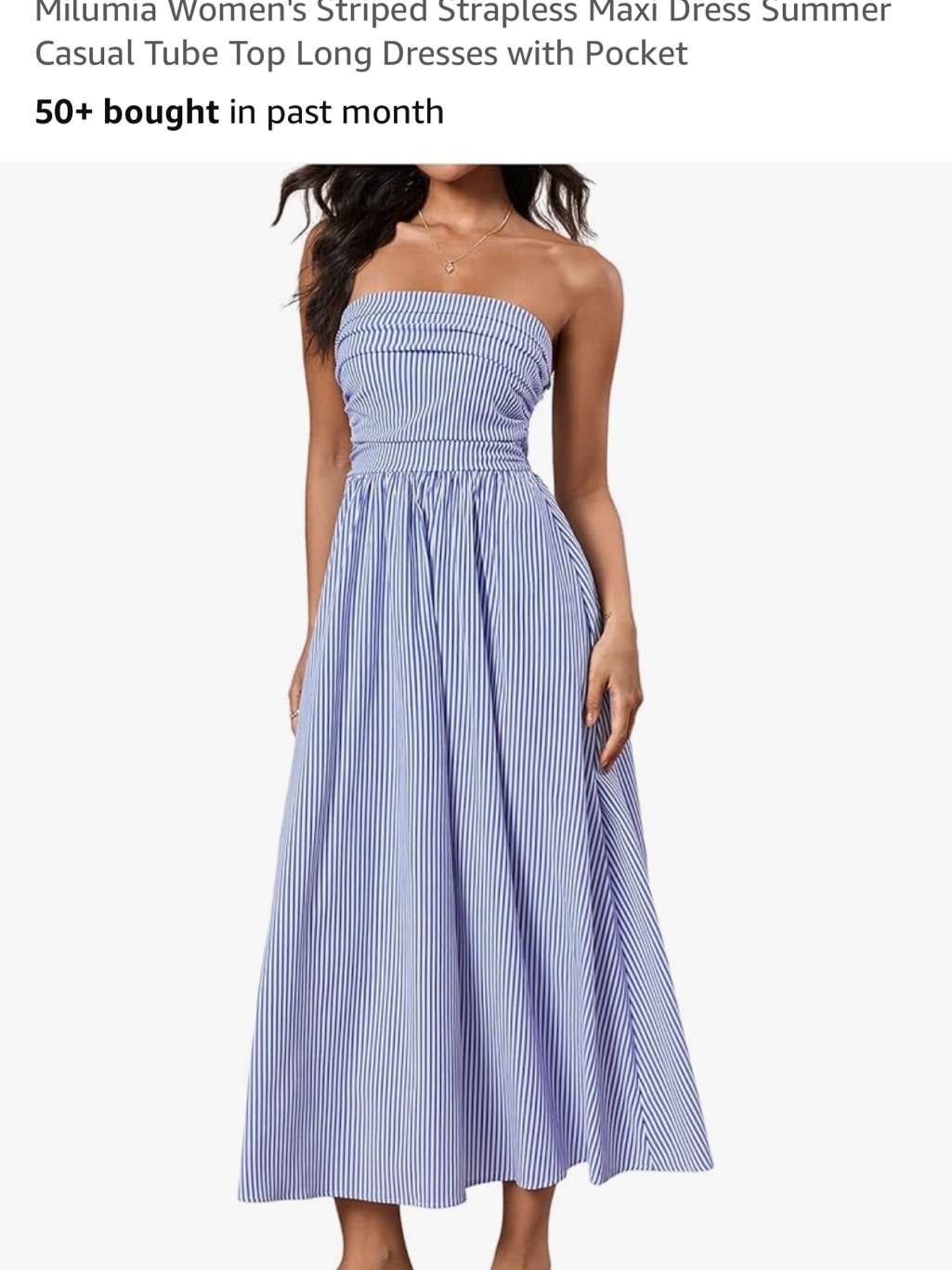 Smocked Strapless Light Blue & White Stripe Maxi Dress